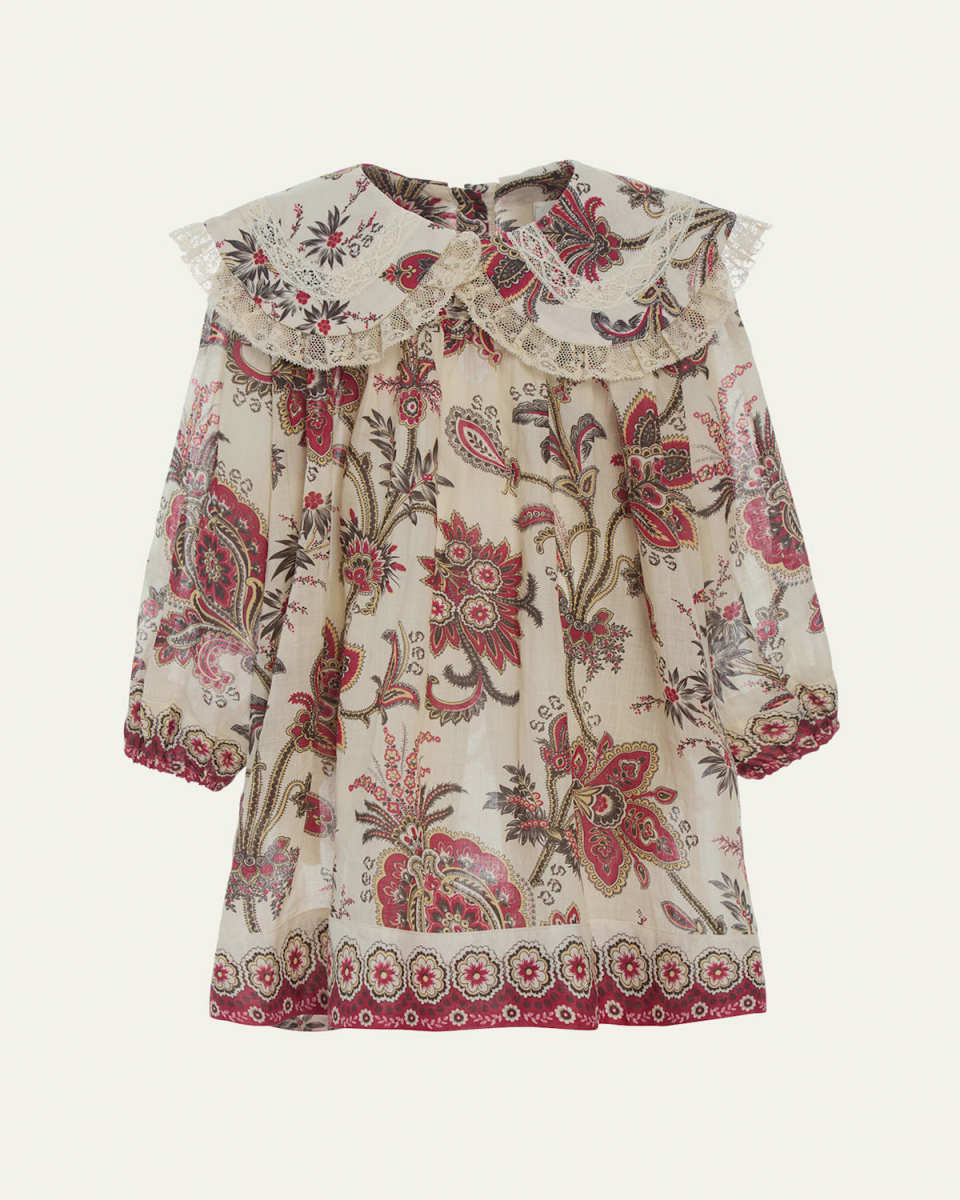 Girl's Cassandra Paisley-Print Lace Trim Dress, Size 2-